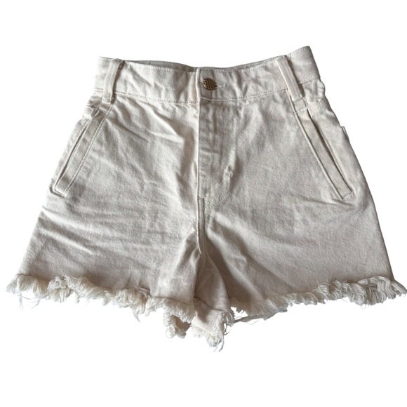 Zara Pants - Zara Womens High Waisted Denim Shorts Ecru Off White Frayed Hem Size US 0 MEX 22